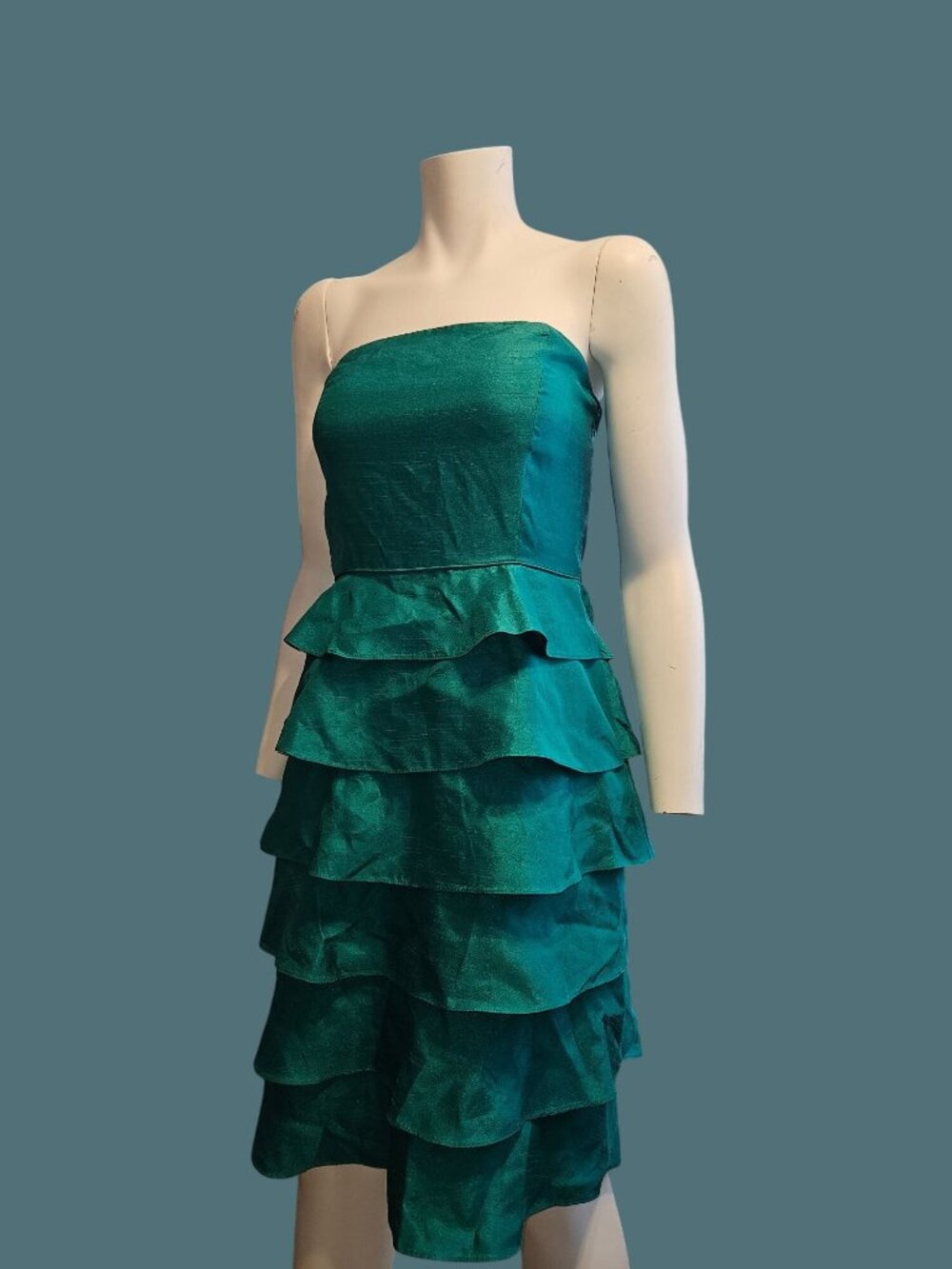 TAHARI Strapless Teal Ruffle Layered Cocktail Dress Women Size 4